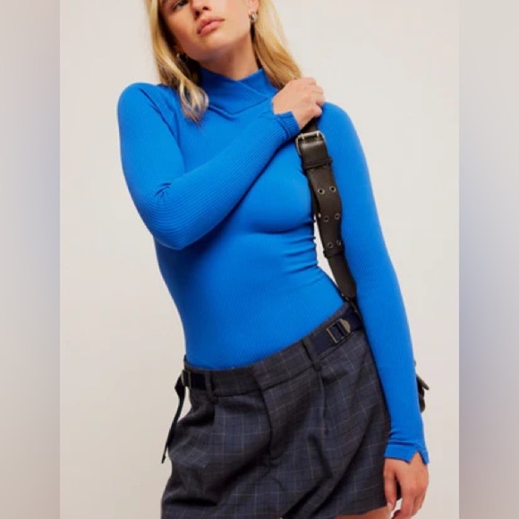 Free People x Intimately FP XYZ Recycled Turtleneck Bodysuit In Deja Blue - Picture 1 of 5